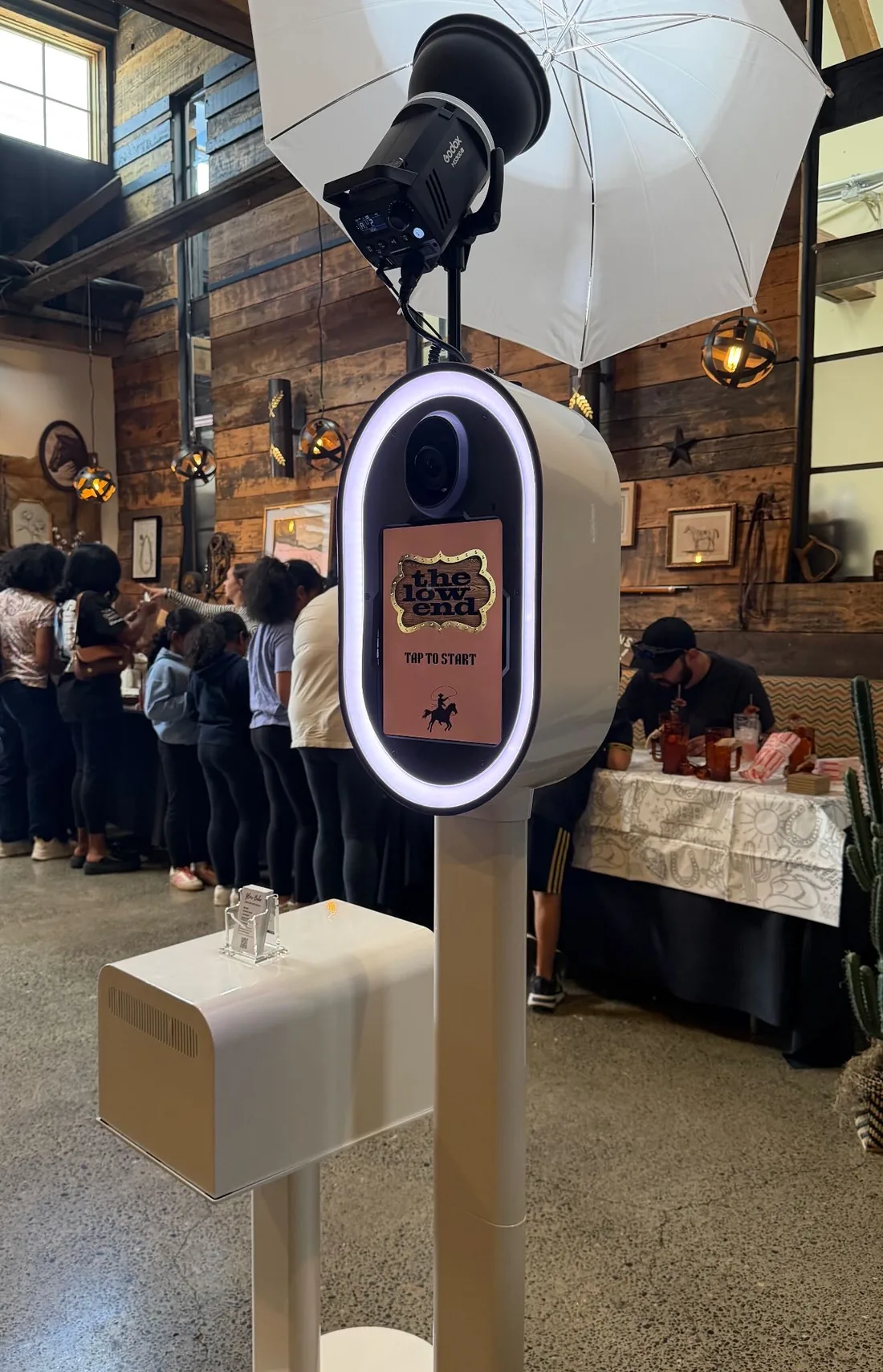 The photo booth standing ready in a venue.
